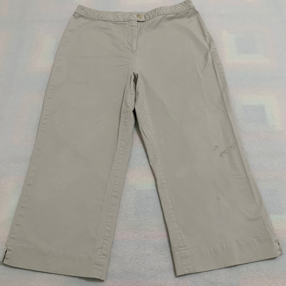 Coldwater Creek Cropped Pants Women's‎ 16 Beige Stretch Cotton Blend Wide Leg